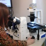 Student working with Fluorescent Microscope